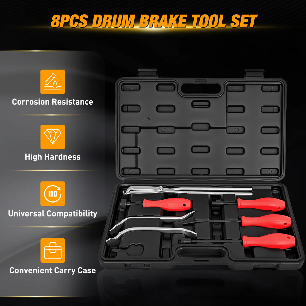 Nilight 8PCS Drum Brake Tool Kit Brake Tool Set with Drum Brake Spring Tool Installer, Remover, Compressor, Retainer, Pliers and Adjustment Spoons Set Brake Tools for Automotive Installer Remover Black