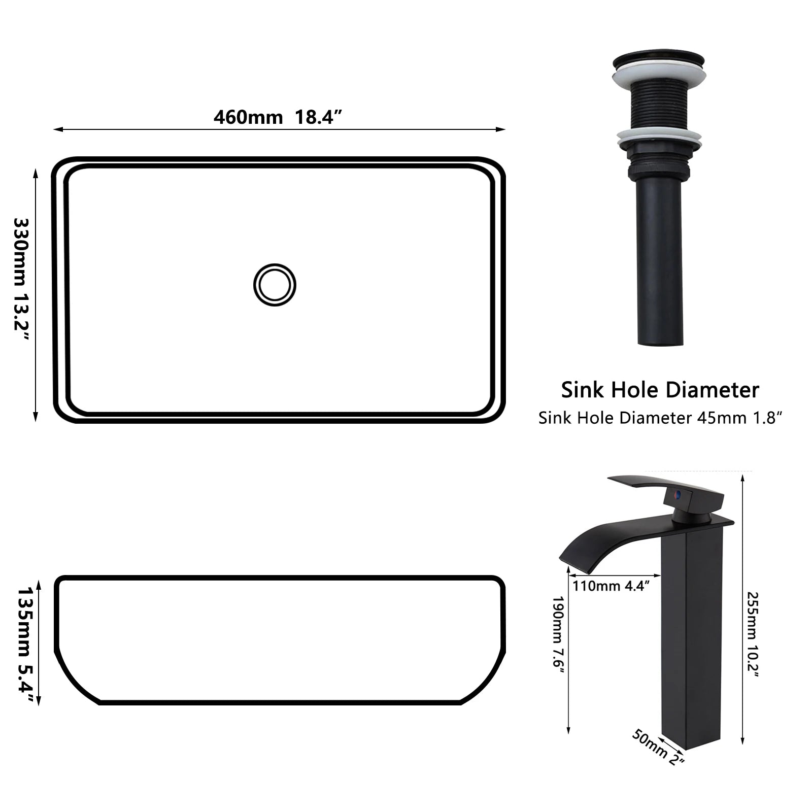 ZAPPO Artistic Marble Pattern Ceramic Sink Set, Black Matte Faucet Combo, Modern Bathroom Above-Counter Basin.