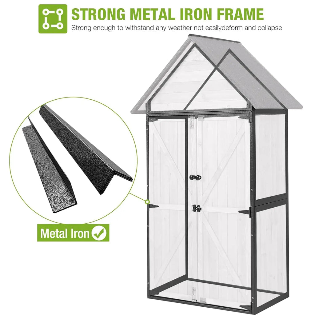 Outdoor Metal Frame Storage Shed Tool Cabinet Wooden Floor Adjustable Shelves Garden 2.5x1.4FT, Customized