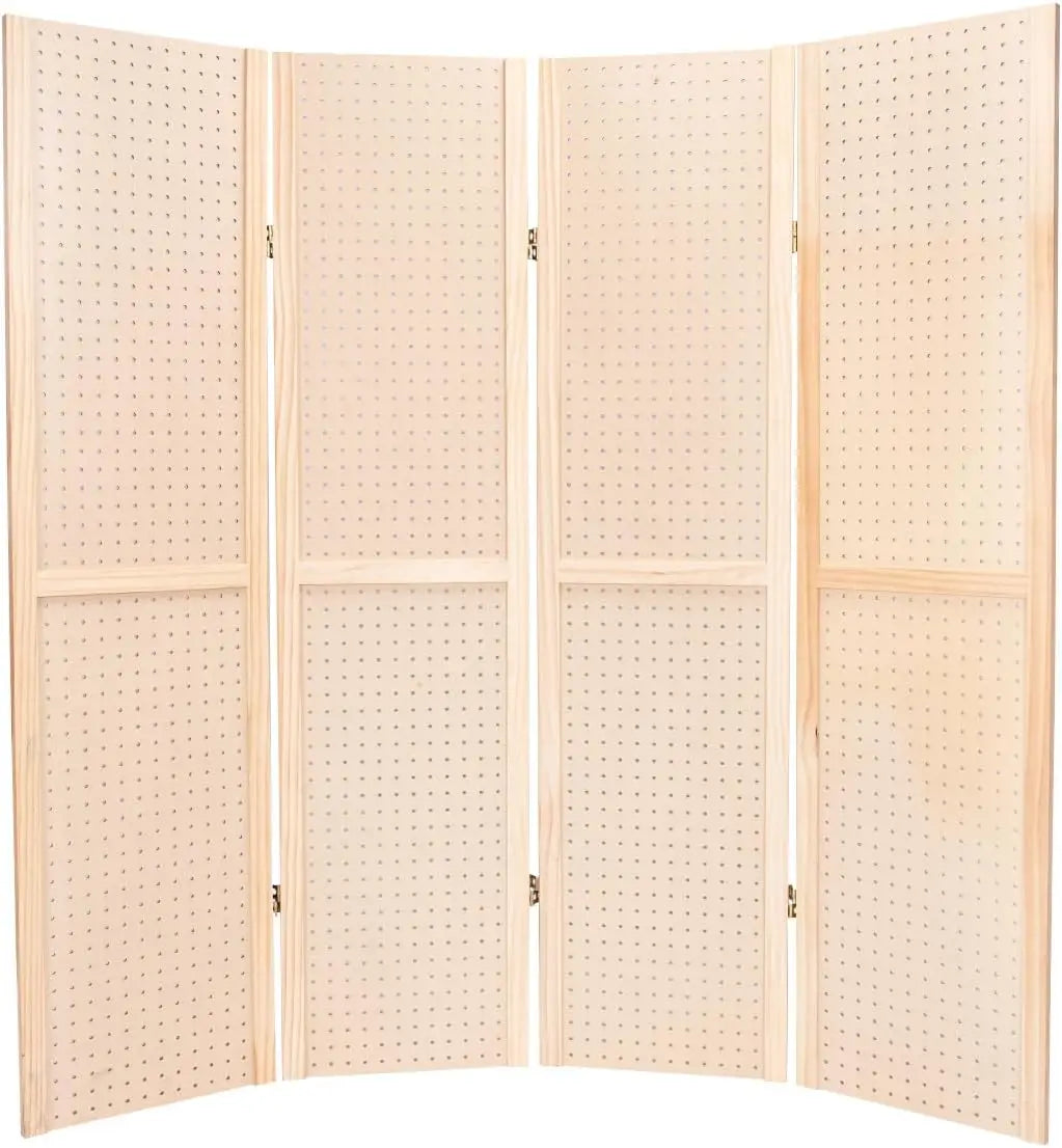 5-Foot 4-Panel Folding Pegboard Stand for Crafting, Versatile Display and Room Divider, Paint-Ready for Customization