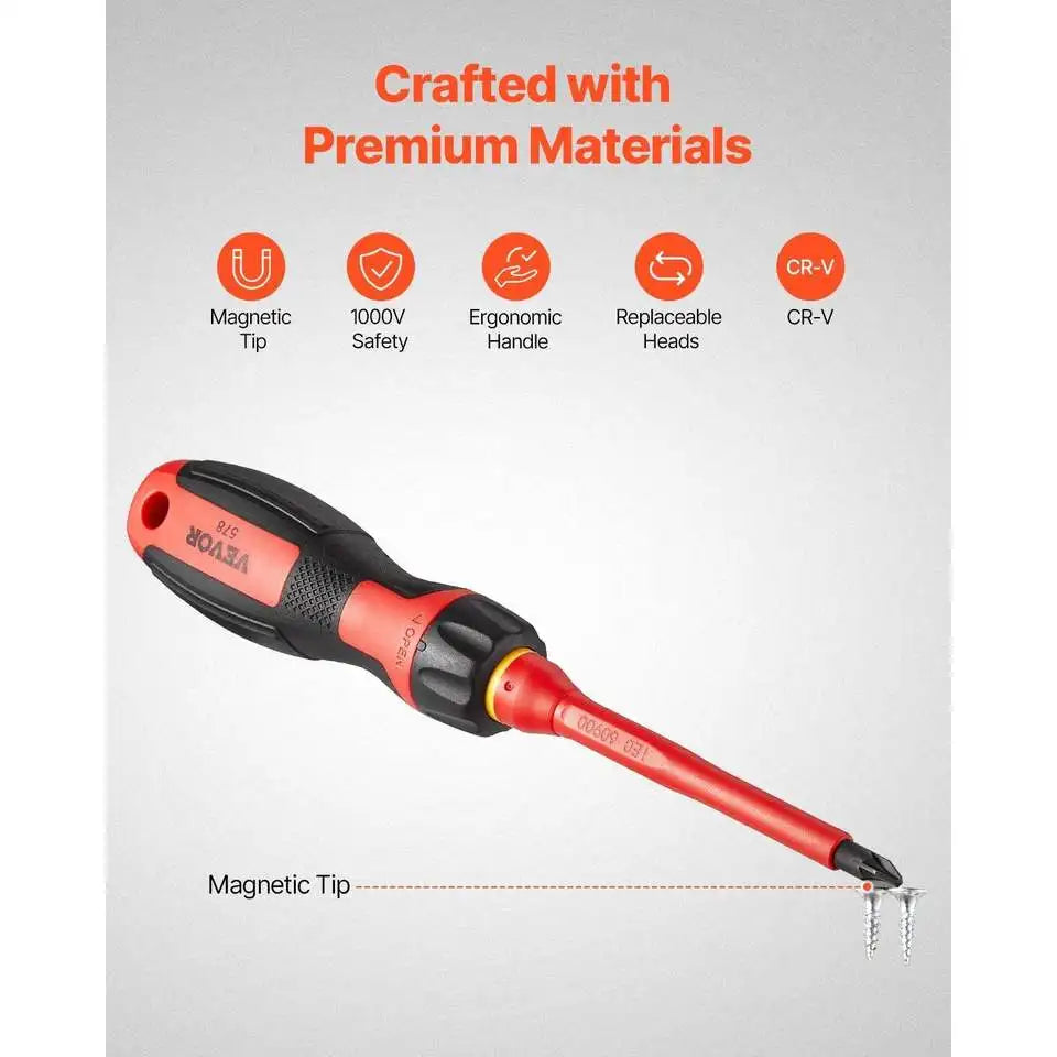 13 Piece 1000V Insulated Screwdriver Set with Magnetic Tips for Professional Electrical Work