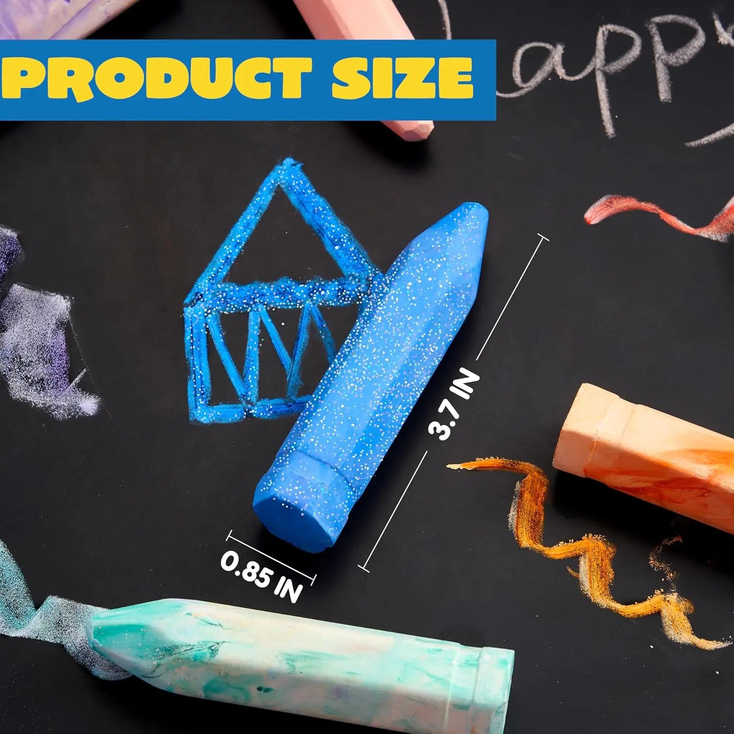 36 Washable Sidewalk Chalk, 6 Packs with Tie-Dye, Glitter & Neon Colors for Kids Outdoor Fun