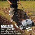 Dapper 21-Inch Push Lawn Sweeper Grass Lawn Leaf Cleanup Collector with Large 3.5 Cu. Ft. Hopper Bag for Yard Work