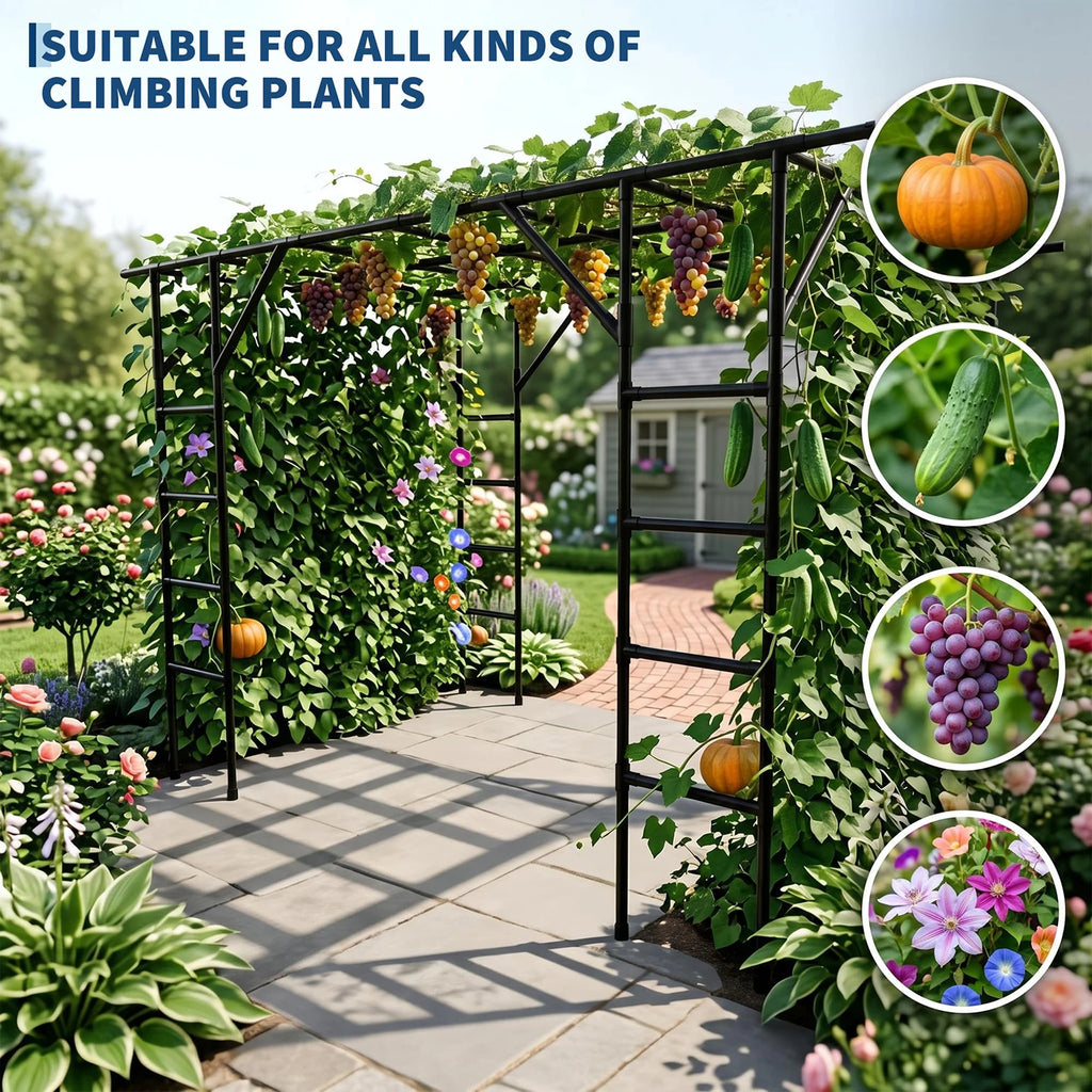 HiMiss 132in Garden Arch Trellis For Cucumber Grape Vine, Heavy Duty Metal Plant Trellis For Climbing Vegetables Flowers Raised Beds