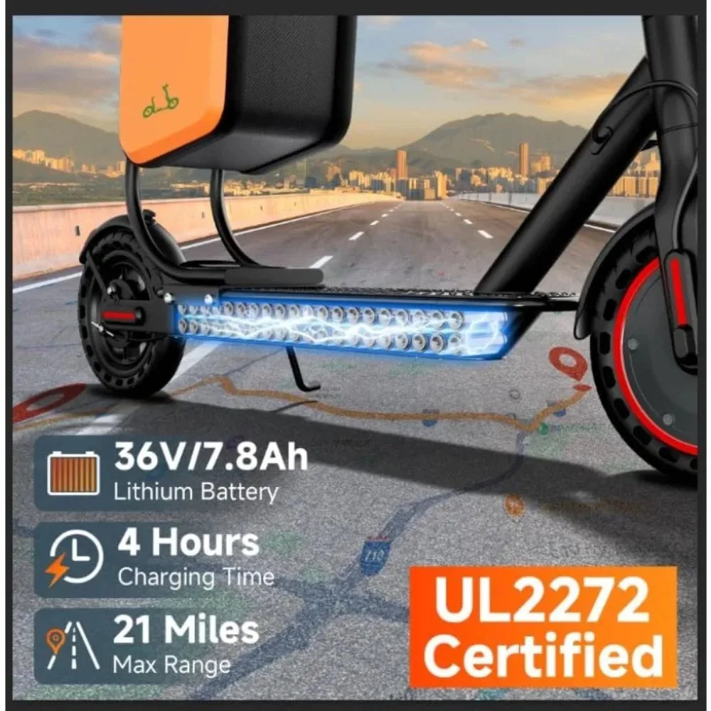 Electric Scooter With Seat For Adults - 19MPH & 21-Mile Range, 350W Motor, 8.5" Solid Tires With App Control & Dual Brake System