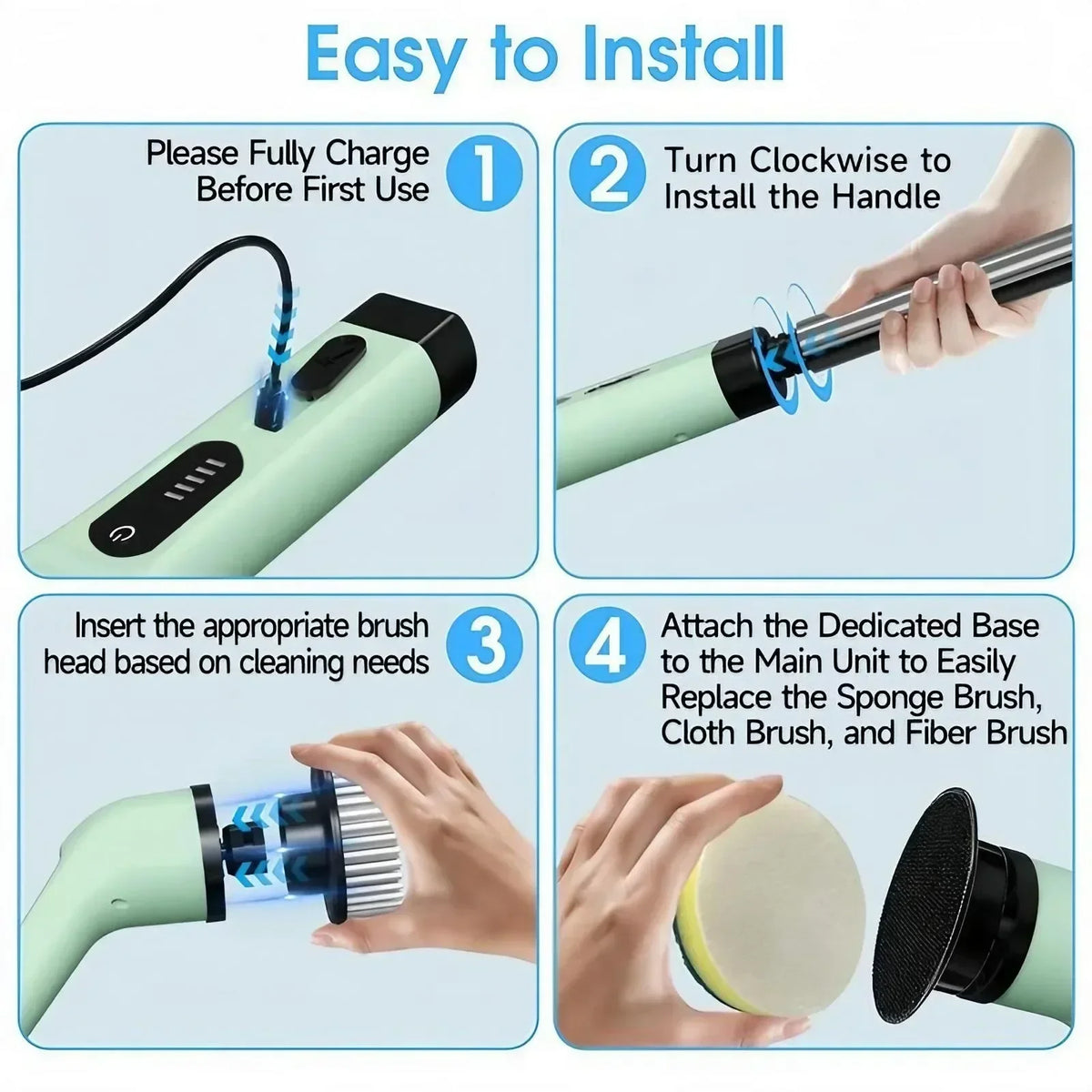 Cordless Electric Spin Scrubber Rechargeable Power Cleaning Brush with 3 or 9 Replaceable Brush Heads Powerful Motor Metal Gear System Extendable Rod Adjustable Handle for Bathroom Kitchen Car Tile Floor Bathtub Shower Grout