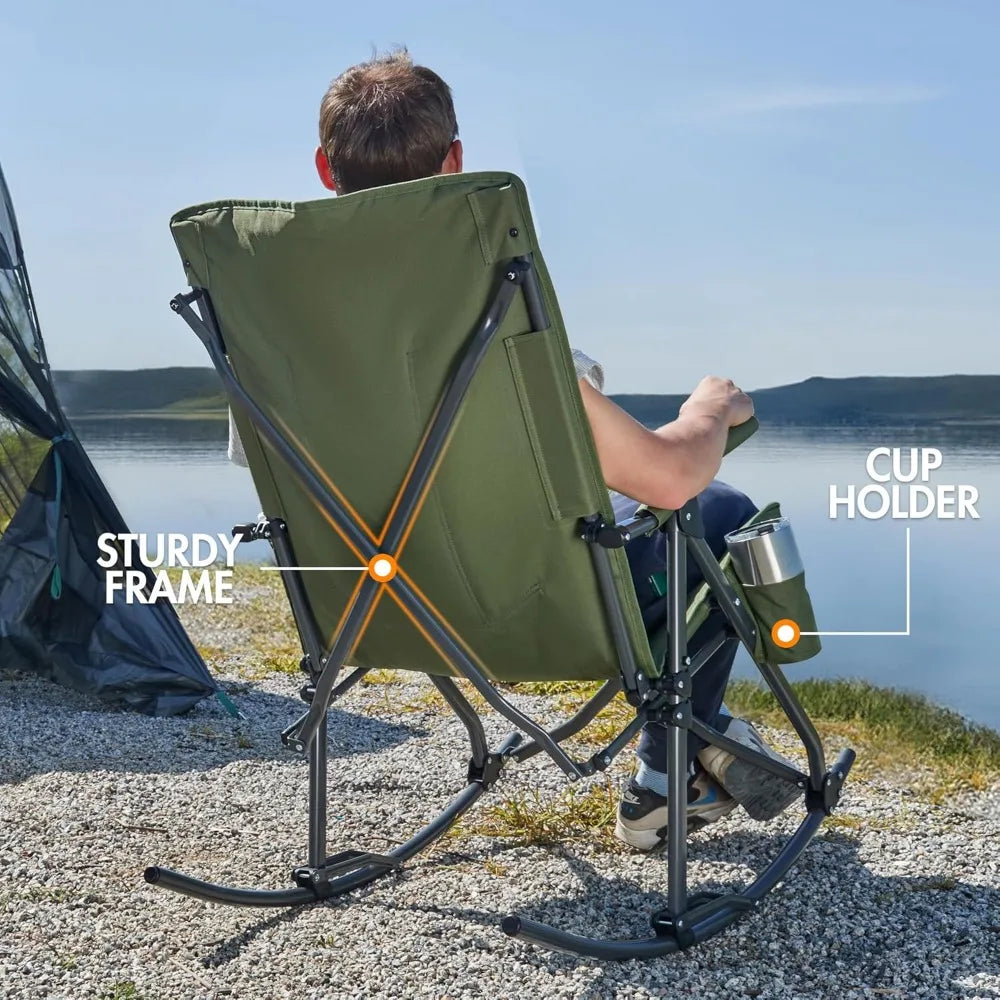 Portal Oversized Folding Rocking Camping Chair Portable Outdoor Rocker with High Back Hard Armrests Carry Bag Supports 400 lbs