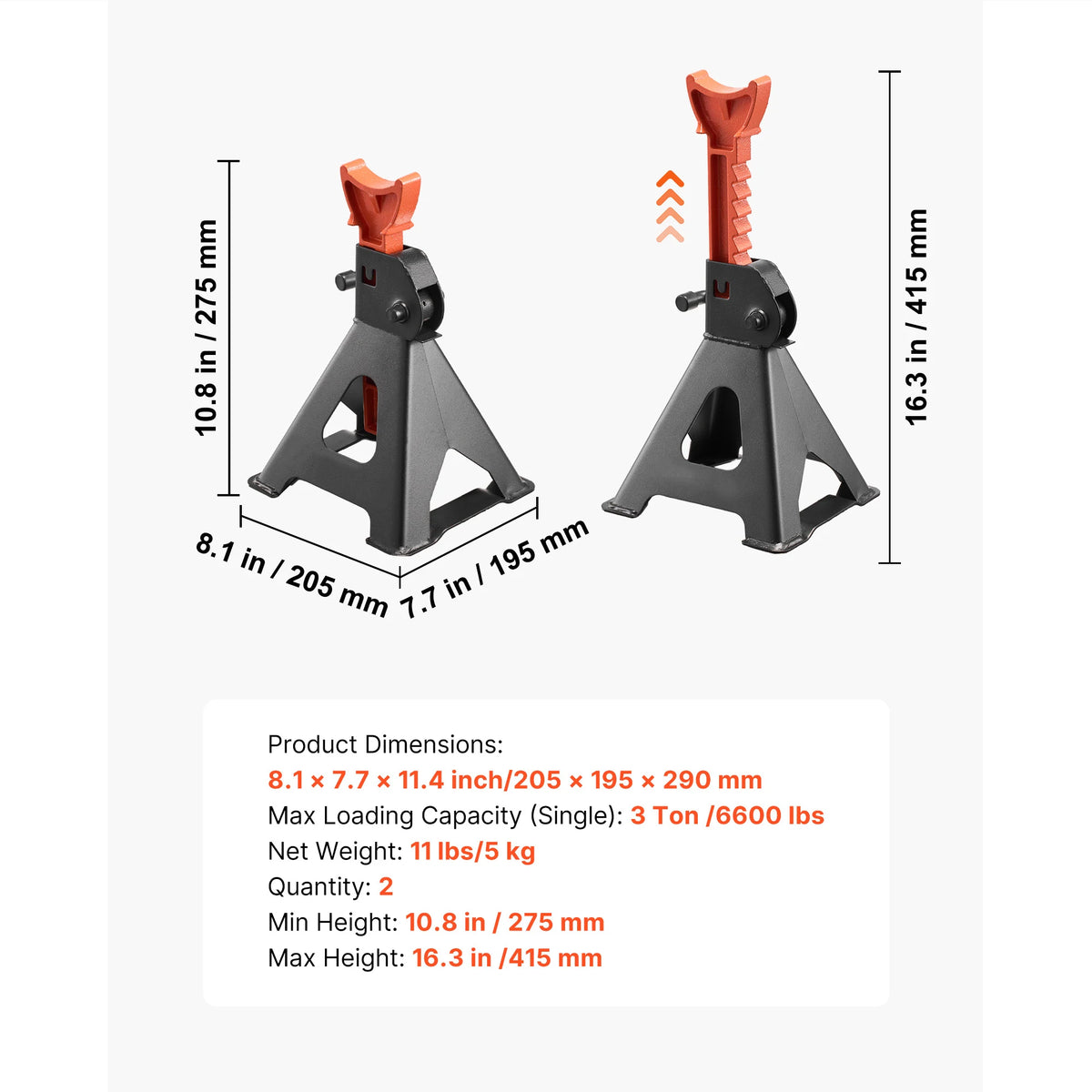 SucceBuy Jack Stands 3 Ton/6 Ton Capacity Heavy Duty Steel Jack Auto Stands with Locking for Lifting SUV Pickup Car and UTV/ATV
Item Model Number: HM3141B/HM3141C/HM6141C