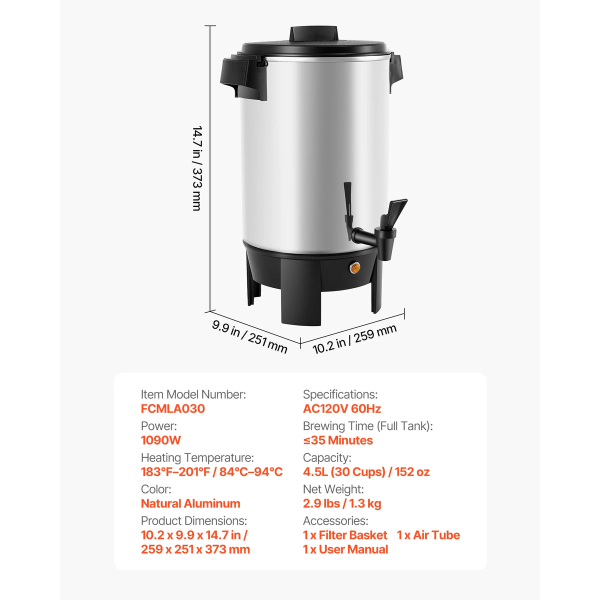SucceBuy Commercial Coffee 30/42/60/100 Cups Urn Hot Beverage Dispenser with Dripless Faucet Quick-Brewing Coffee Maker