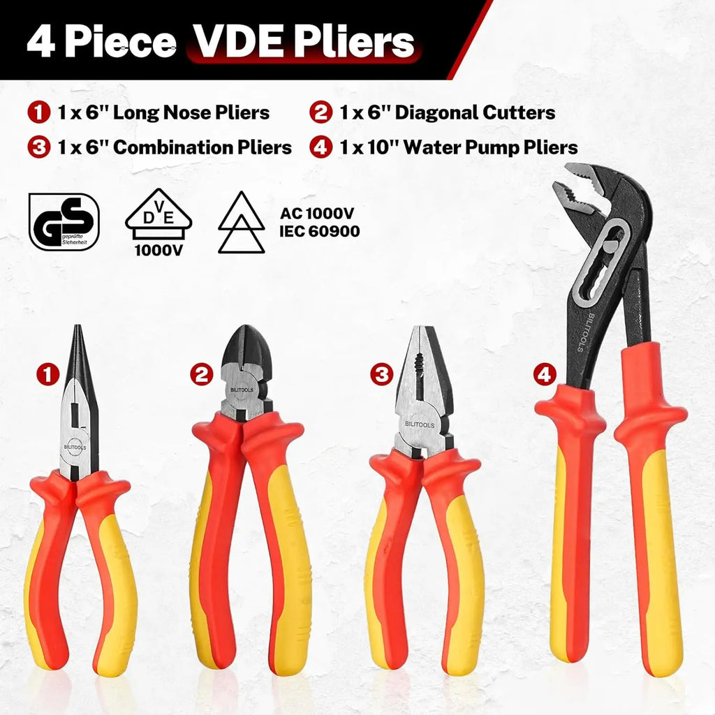 BILITOOLS--1000V Insulated Screwdriver & Pliers Set, Electrician Tools with Magnetic Phillips Slotted Pozidriv Tips