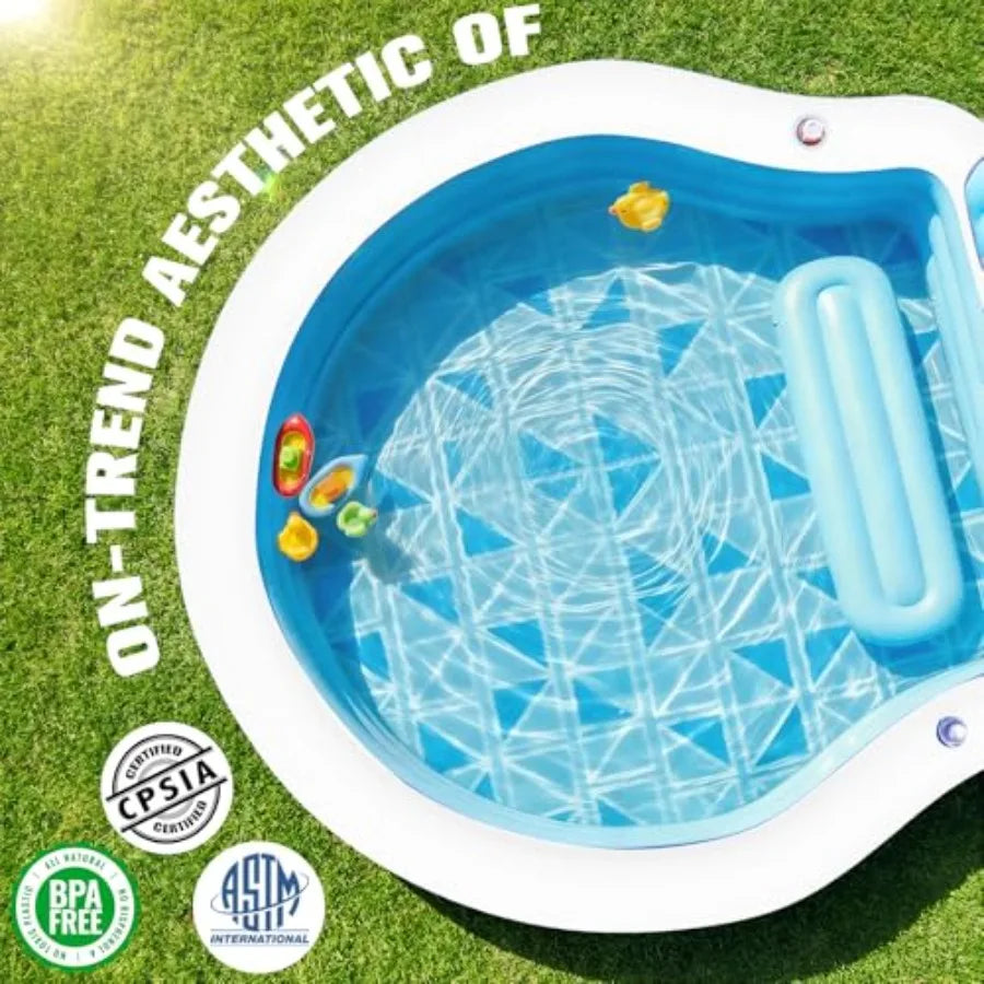 Swim Time Backyard inflatable pool with seat and headrest for adults thickened white PVC oversized 90×90×20 durable family lounging Pool