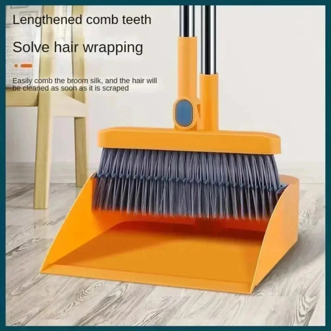 Space-Saving Upright Broom Set – Long-Handle Sweeping Kit with Locking Dustpan for Kitchen, Dorm, Classroom & Garage