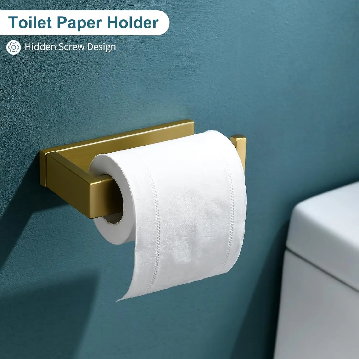 Gold Bathroom Accessory Set, 4 Pieces, Stainless Steel, Wall Mount