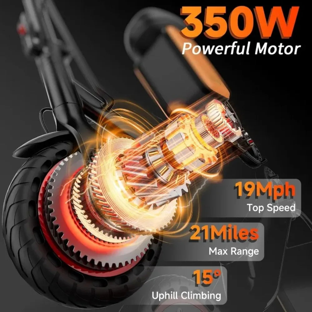 Electric Scooter With Seat For Adults - 19MPH & 21-Mile Range, 350W Motor, 8.5" Solid Tires With App Control & Dual Brake System