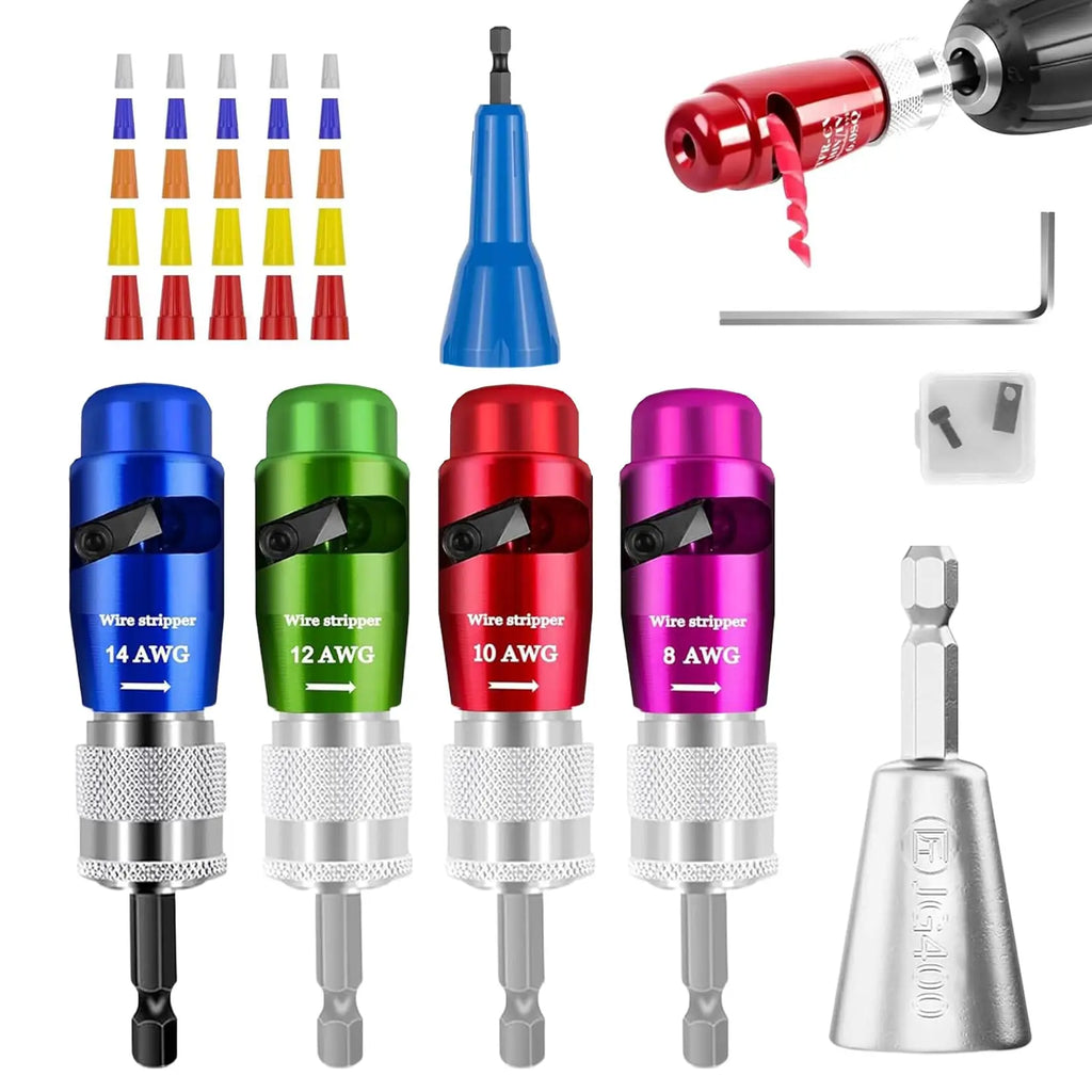 HiMiss 7-Piece Color-Coded AWG Wire Stripper Kit, Drill Bit Set With Tungsten Steel Cutters, Zinc Alloy For Electricians, Jobsite Use