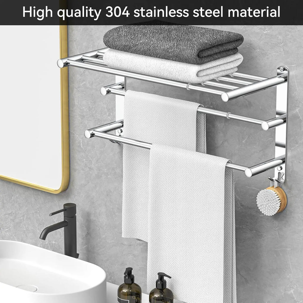 Adjustable Stainless Steel Towel Rack for Bathroom Wall Mount, 17-30.7 Inch Adhesive Shower Towel Holder