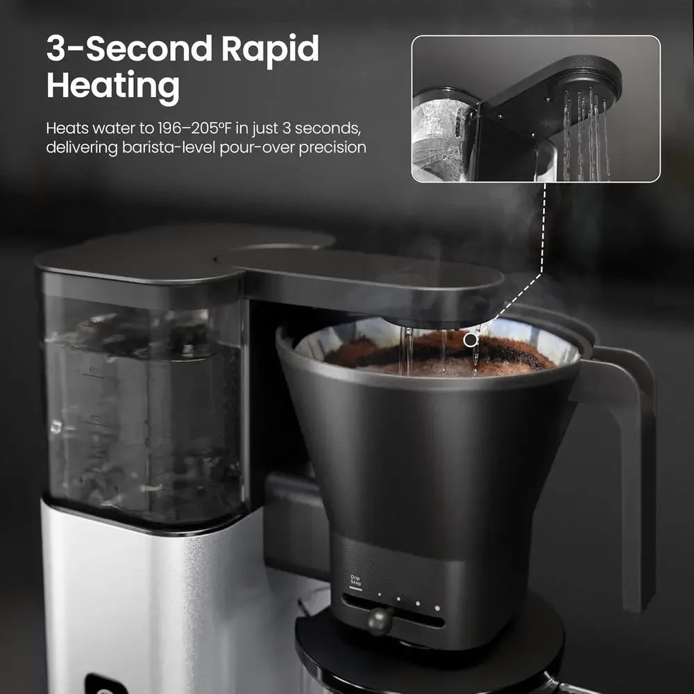 KiSMilE 8-Cup Drip Coffee Maker with Pour Over, 197-205℉ Heat Control, Removable Tank, Cold Brew & 40 Min Warming (Silver)