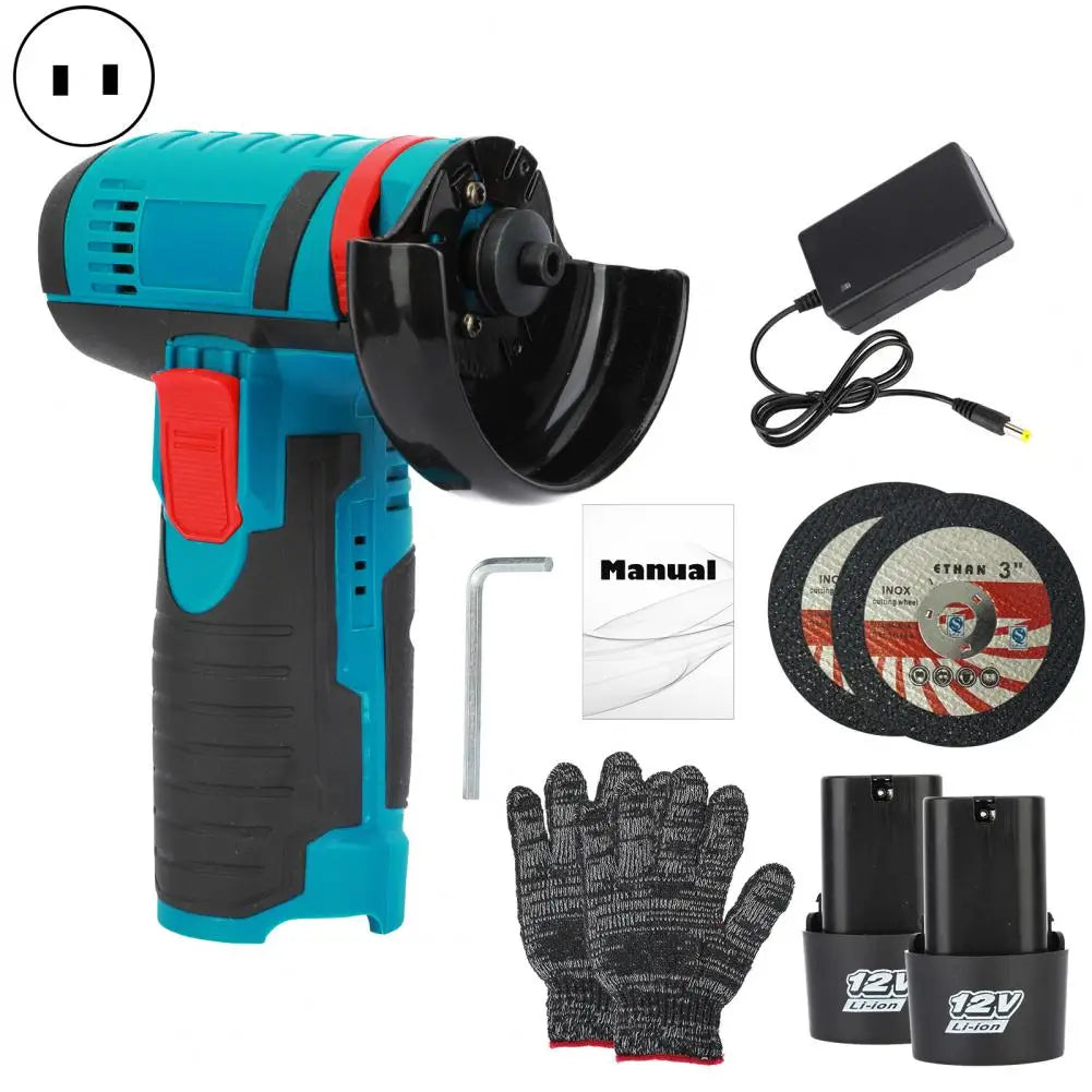 Cordless Angle Grinder, Rechargeable 12V Battery Steel Gears Mini Angle Grinder, Metal Wood Polishing Electric Grinding Tool
