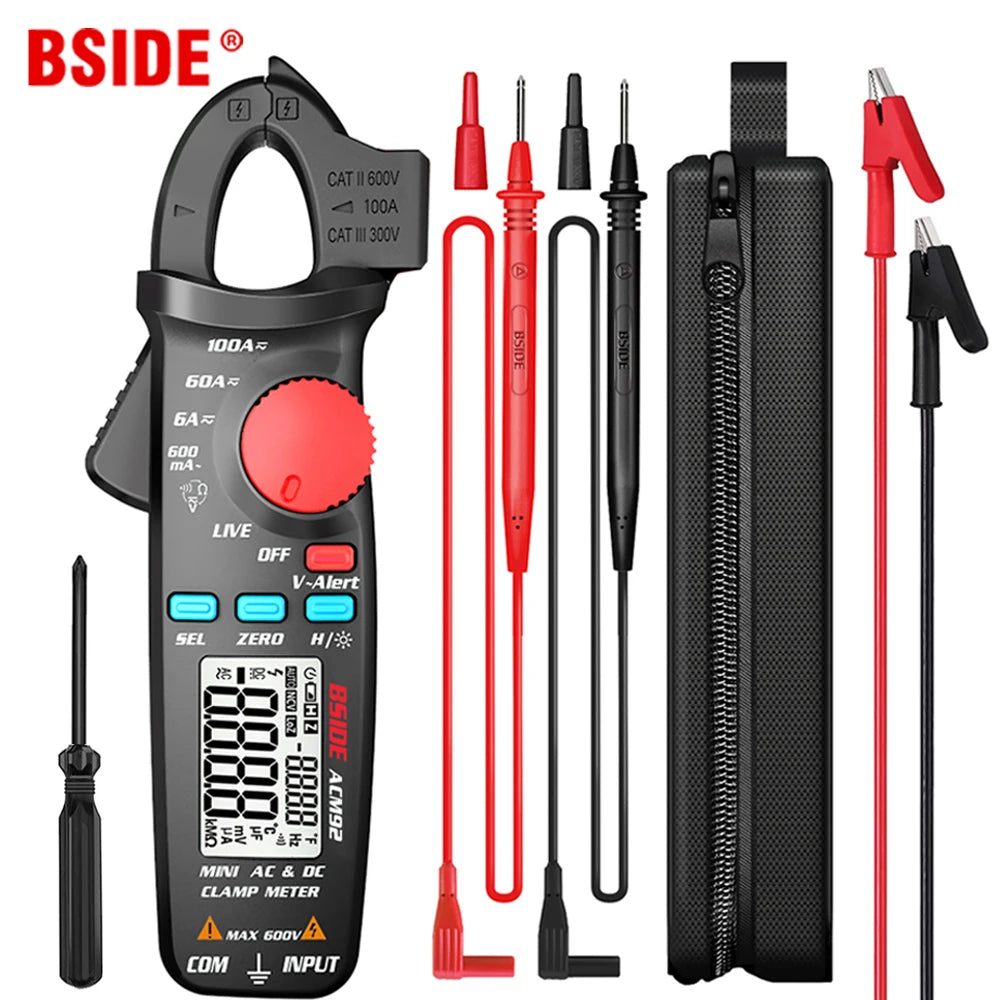 Digital Clamp Meter, Multimeter BSIDE ACM92 DC AC Current, 100A 0.1/1mA, Car repair Ammeter voltage Ohm Hz NCV Continuity Tester