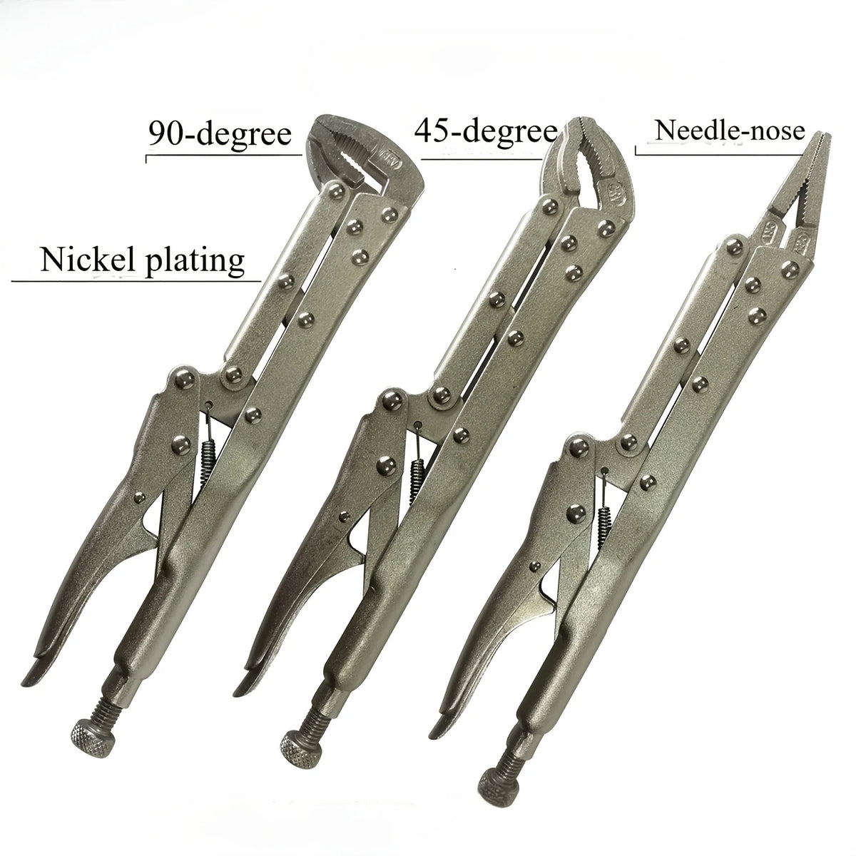 GOSWIFT 3 Pieces 1/2" 3/8" 1/4" 100-Tooth Quick-Release Ratchet-Wrench Set And 3 Pieces 12" Locking Pliers Set - Straight/45°/90° Angled Jaws for Hard-to-Reach Gripping & Clamping
