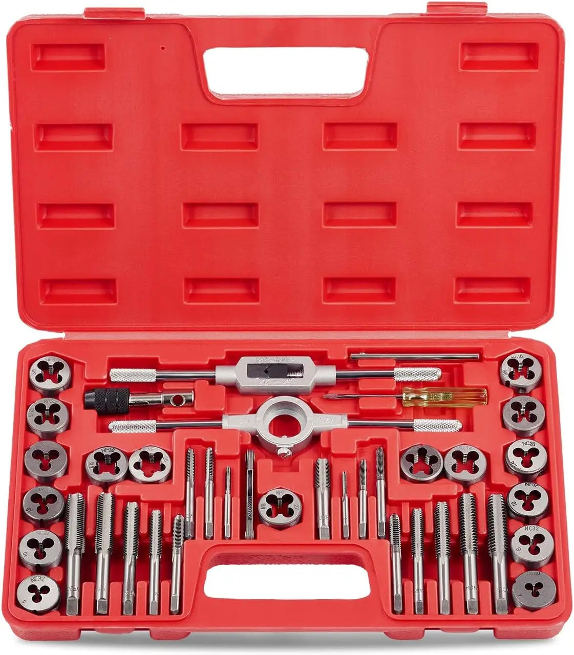 SAE Tap and Die Set Standard | #4, 6, 8, 10, 12, 1/4, 5/16, 3/8, 7/16, 1/2" Thread Repair Kit for Internal and External Threads