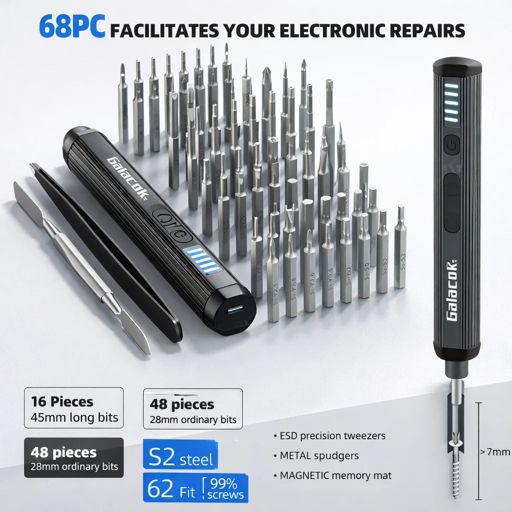 68 in 1 Mini Electric Screwdriver, Precision Electric Screwdriver Set with Magnetic Bits, Rechargeable Portable Screwdrivers