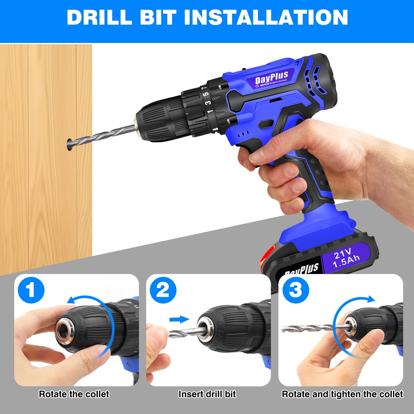 21V Cordless Power Drill, Bits Included, 25+1 Torque Setting, 1.5mAh Li-ion Battery & Fast Charger, 2-Gear Drill