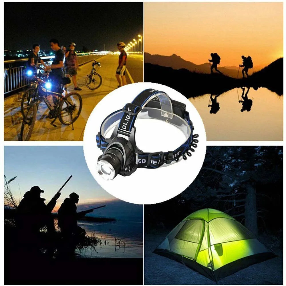 Rechargeable LED Headlamp, Bright Head Light Set with Battery & Charger for Camping, Hiking & Outdoor Use