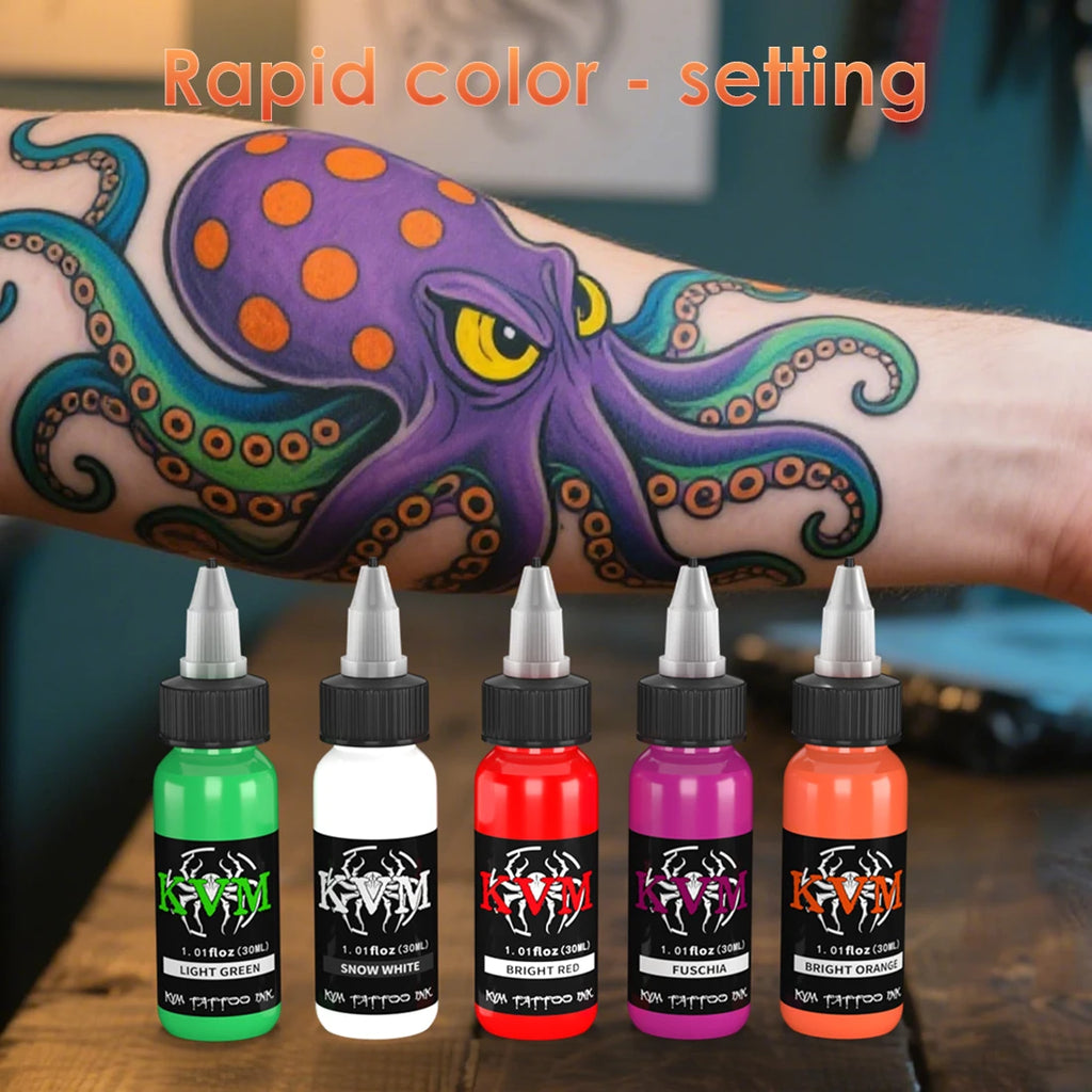 KVM 1oz (30ml) 7/14 Colors Professional Tattoo ink, Body Art Natural Plant Micro Pigment, Permanent Tattoo Ink For Body Paint
