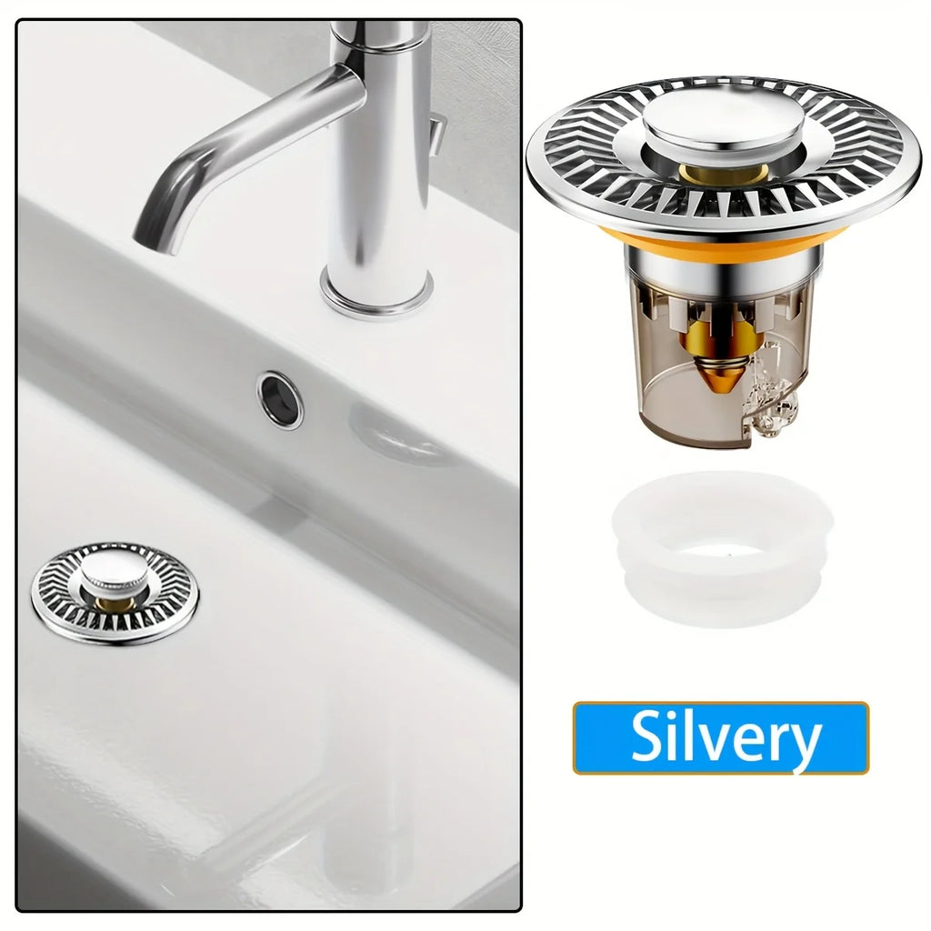 Pop-Up Sink/Tub Stopper, Hair Catcher, Magnetic, Stainless Steel