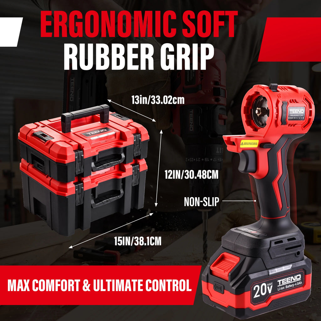 Teeno 20V MAX Brushless Power Tool Combo Kit, 9-in-1 Cordless Interchangeable Multi-Tool Set (Drill, Impact, Grinder, Sander, Circular, Chain & Reciprocating Saws, Blower, Washer), 2x 4.0Ah Batteries