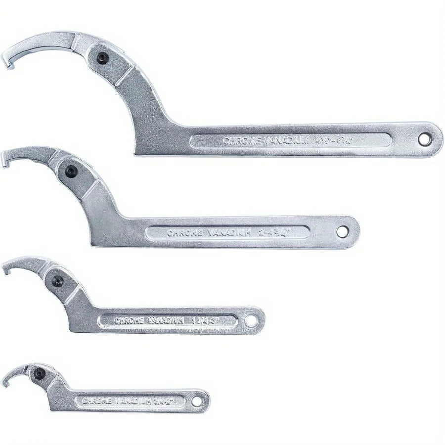1 Set 4Pcs Adjustable Pin Spanner Wrench Tool Set 3/4" To 6-7/10", 4Pc C Pin Spanner Hook Wrench for Pipes Heating Vehicles Mechanical Equipment