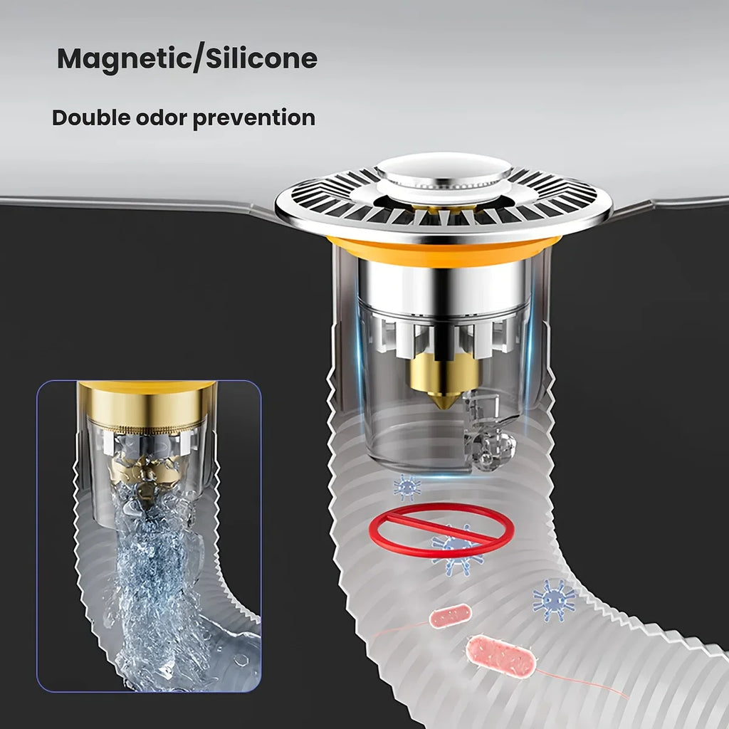 Pop-Up Sink/Tub Stopper, Hair Catcher, Magnetic, Stainless Steel