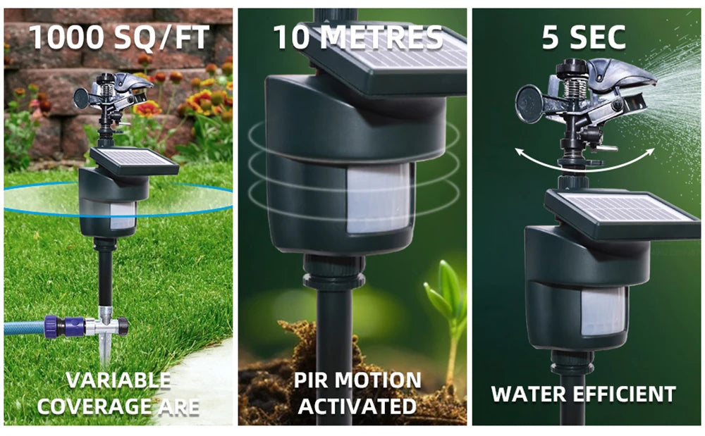 Yardeen Motion Activated Sprinkler with Solar Panels Deter Animal Cat, Birds,Repellent Outdoor Lawn GardenMotion Sensor Water Sprinkler