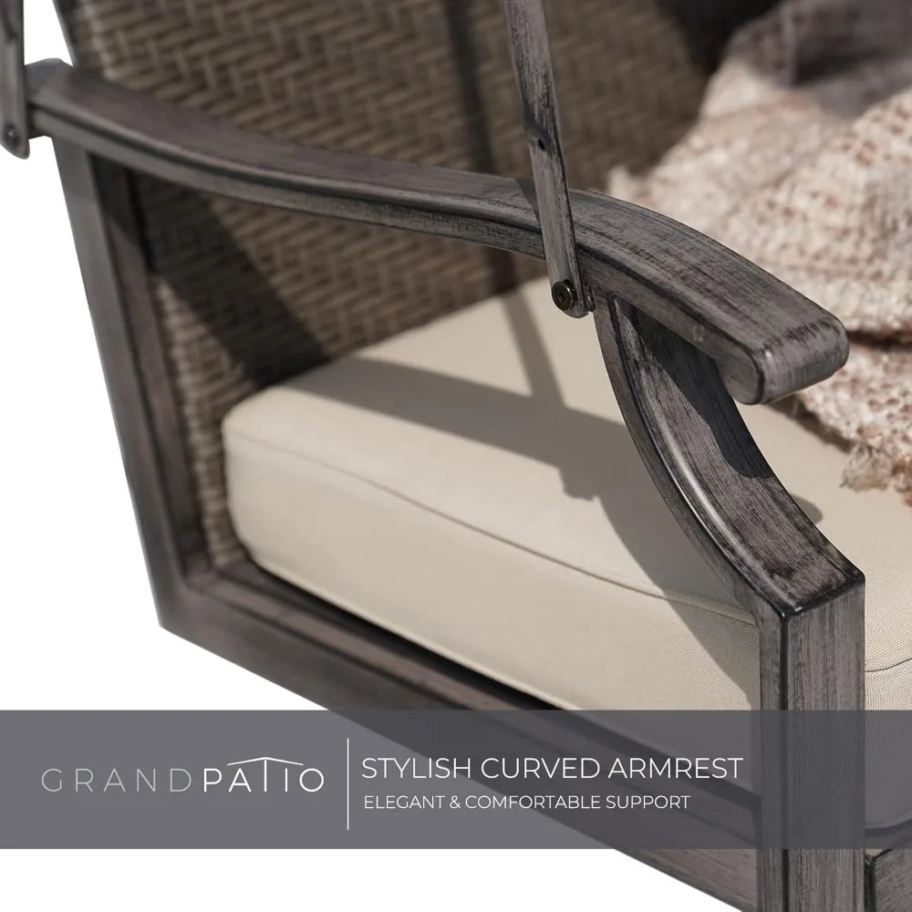 Grand Patio 3-Seat Patio Swing Chair, Outdoor Porch Swing with Canopy, Removable Cushion for Patio Garden Poolside, Beige