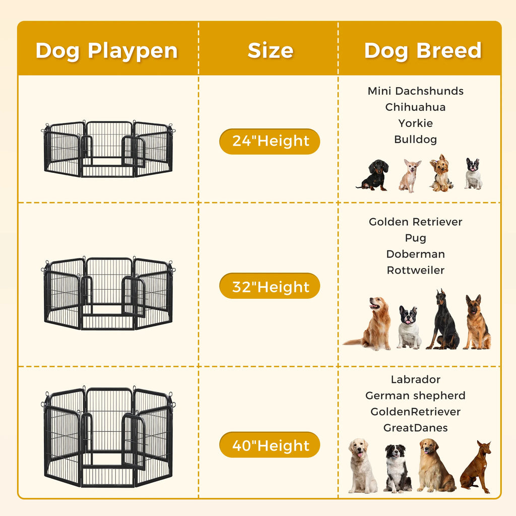 Dog Playpen with Door, Outdoor/Indoor Foldable Metal Pet Fence, Heavy Duty Puppy Exercise Pen for Yard, RV Camping, DIY Pet Cage