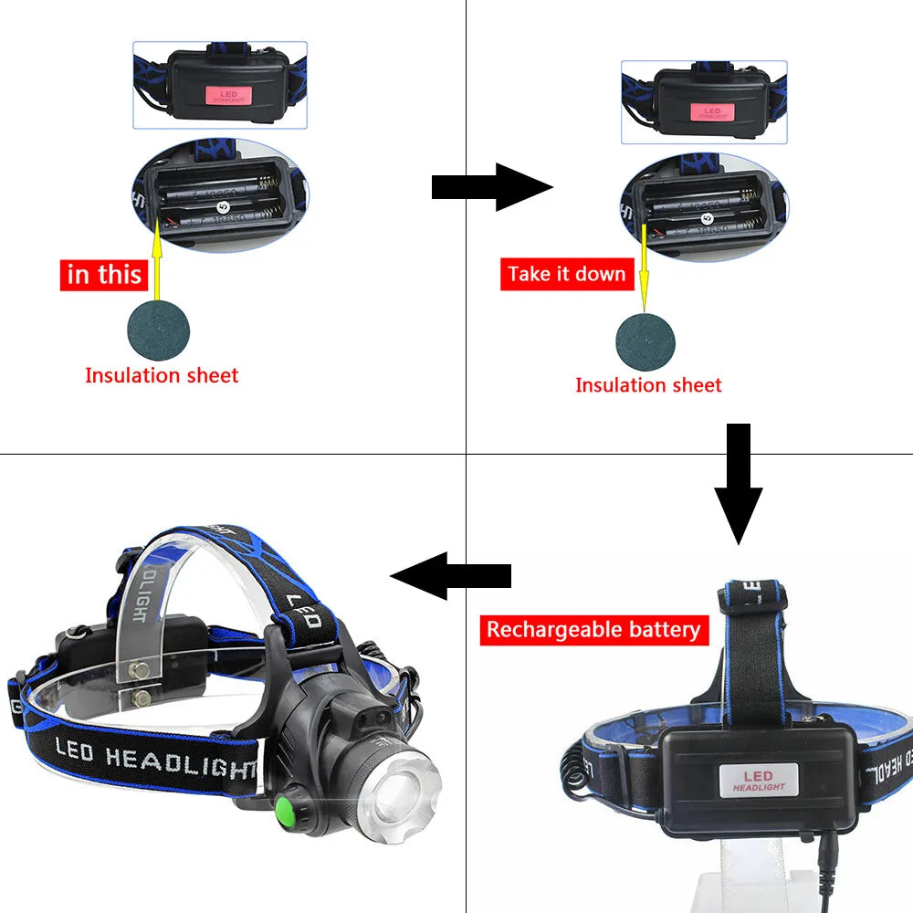 Rechargeable LED Headlamp, Bright Head Light Set with Battery & Charger for Camping, Hiking & Outdoor Use