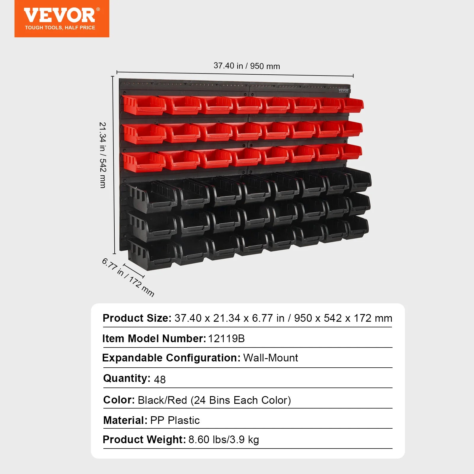 Vevor By: SucceBuy Wall Mounted Storage Bins, 30/48 Bin Parts Rack Organizer, Garage with Wall Panels & Hooks, Plastic Shop Bins for Screws, Nails, Tools