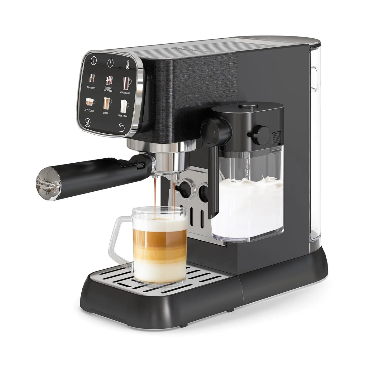 Acekool Espresso Machine 20 Bar, Compact Espresso Maker with Steam Milk Frother, Touchscreen Stainless Steel Coffee Machine with 45oz Removable Water Tank, Adjustable Temperature