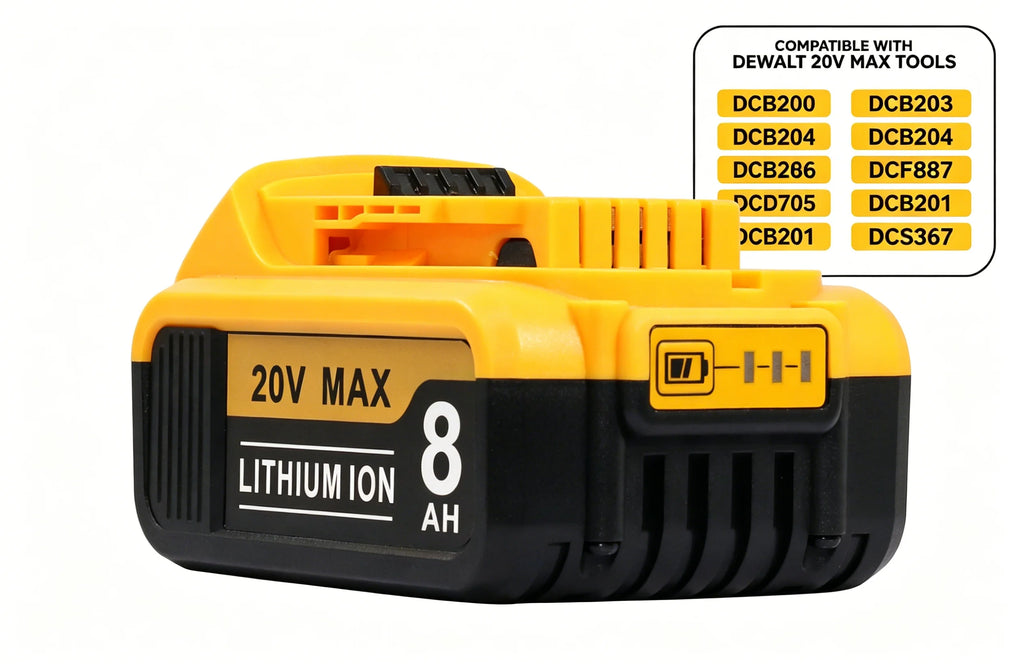 20V Max Battery 8Ah 4 Pack Compatible with DeWalt DCB200 DCB204 DCB206, Li-ion Replacement Battery Pack for Power Tools Drill Saw