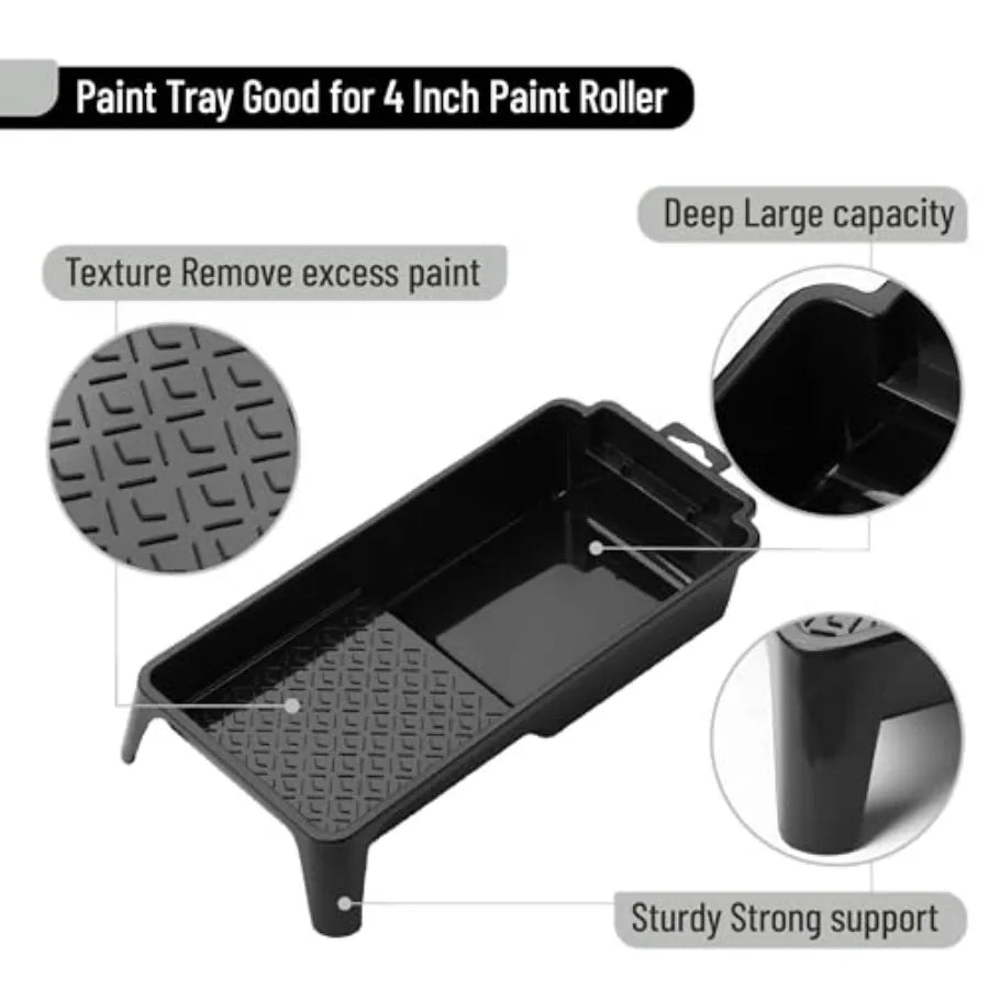 Bates- 4 Inch Paint Tray Set, 22 pcs, 1x 4 Inch Paint Roller Tray, 20x Disposable Plastic Liners and 1x Roller Frame