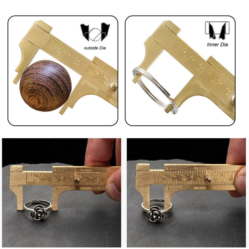 1pc Brass Vernier Caliper, Mini Precision Measuring Tool with Metric & Imperial Scale, Pocket Size Slide Gauge for DIY
