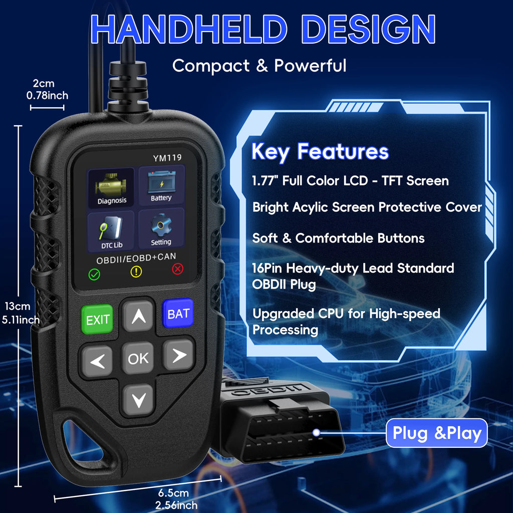 RUOGINSS Car Code Reader, OBD2 Scanner Diagnostic Tool for Cars and Trucks, Check Engine Code Reader, OBD2 Scanner with Reset,