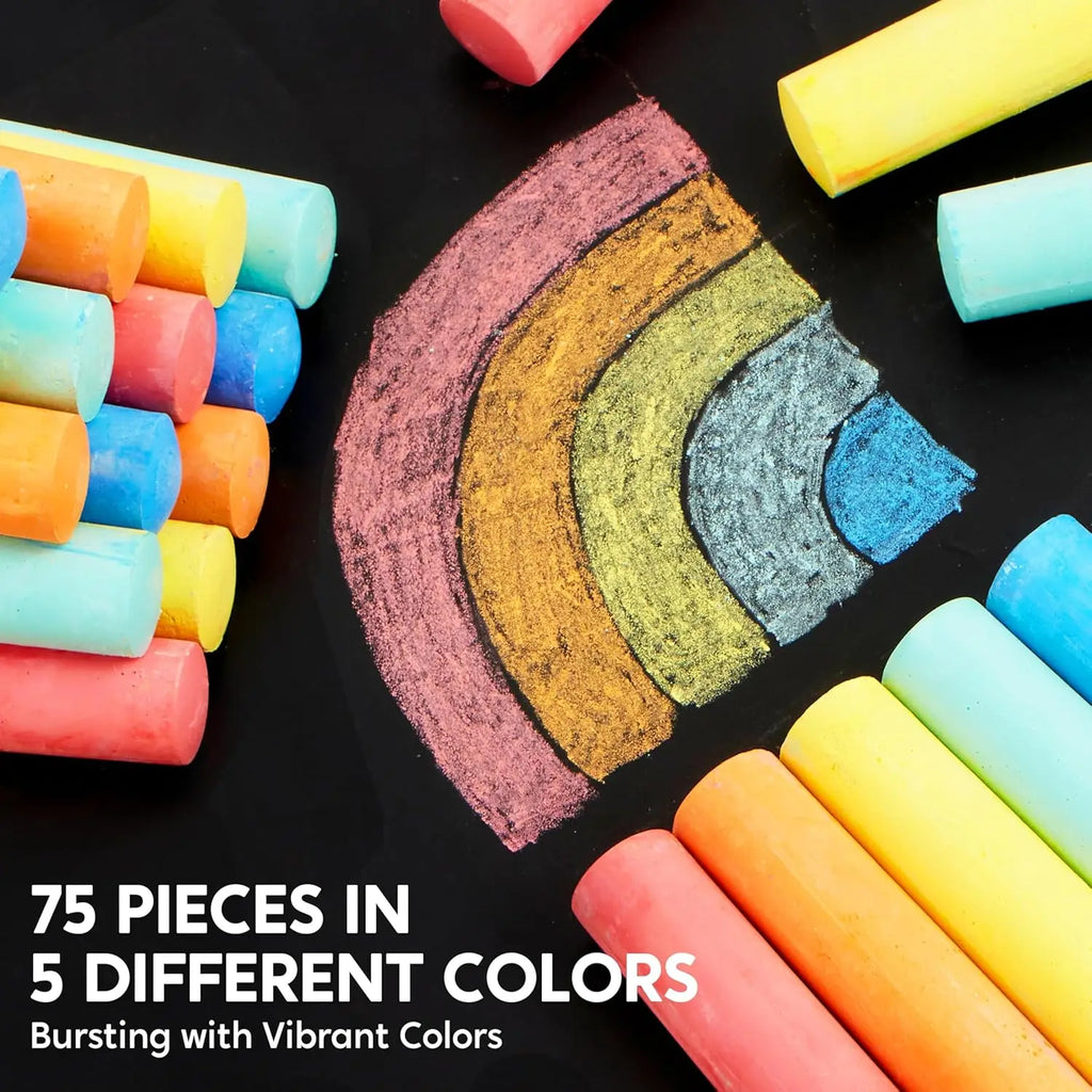 75-Piece Washable Sidewalk Chalk,,, Chalk Set in 5 Colors, Non-Toxic for Kids Outdoor Fun, Sidewalk Chalk For Art and School Supplies.