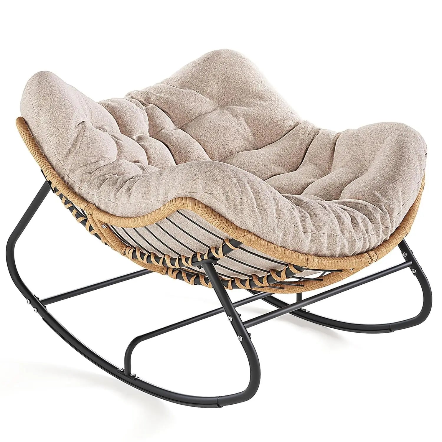 Oversized Rattan Rocking Chair with Footrest Cushioned Lounge for Patio Garden Bedroom Balcony 550Lbs Capacity, Customized