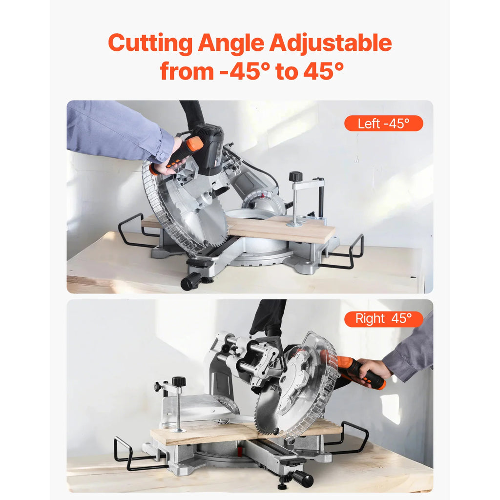 SucceBuy Sliding Compound Miter Saw 12-Inch Blade 15Amp Motor 60-Tooth Corded Double Bevel Sliding Miter Saw LED Alignment