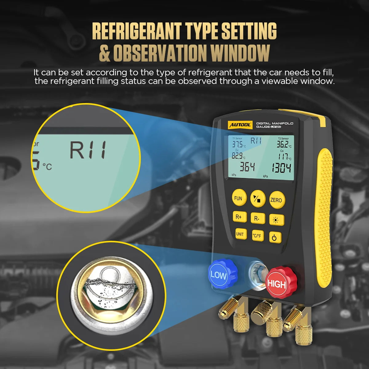 AUTOOL LM120+ Digital Refrigeration Pressure Gauge, Air Conditioning Temperature Detector, Multi-Function Vacuum Pressure Test Tool Kit