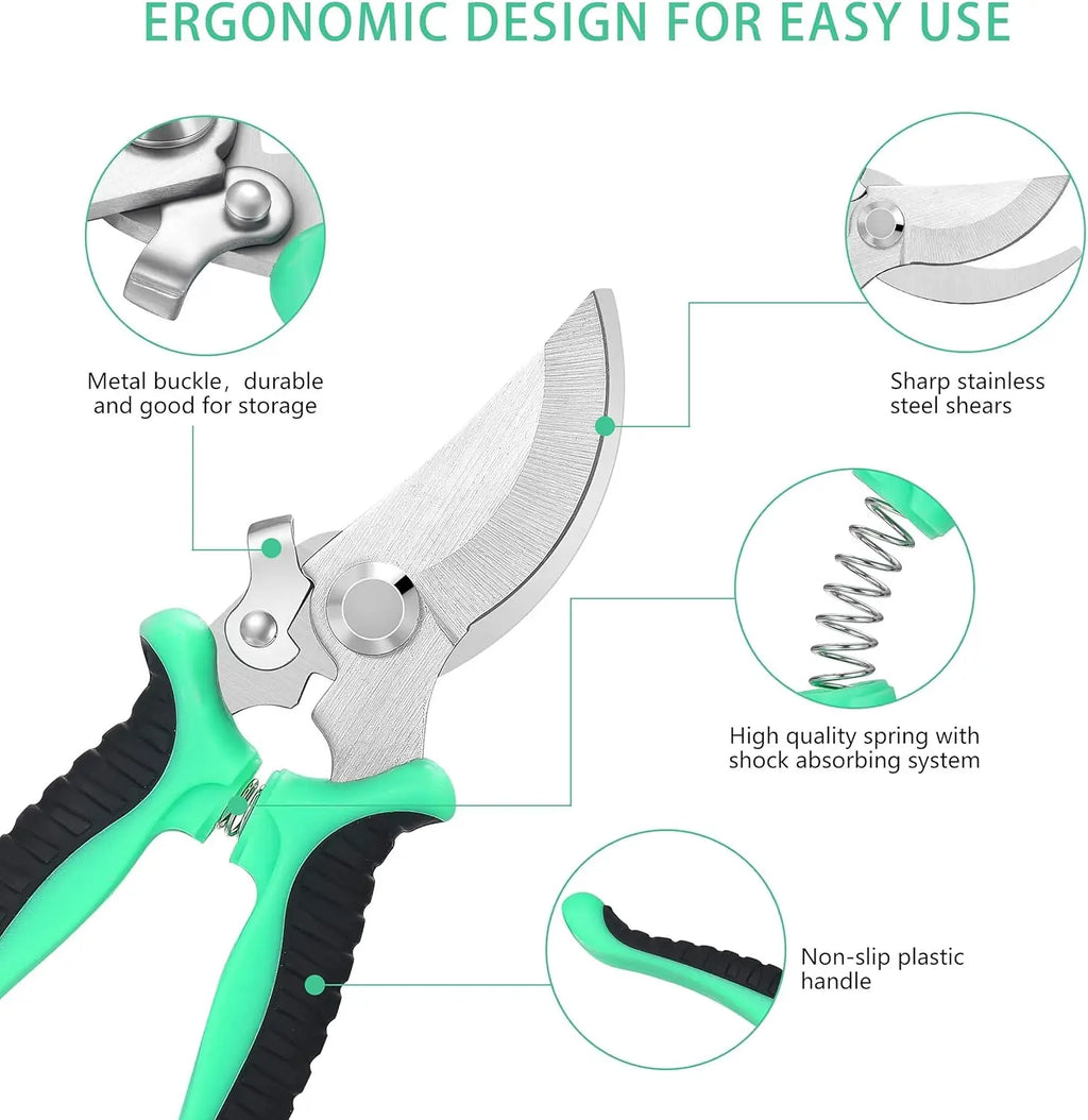 TOPBOOC 5Pcs Garden Pruning Shears Set, Labor-saving for Trimming Branches with Gloves & Storage Bag