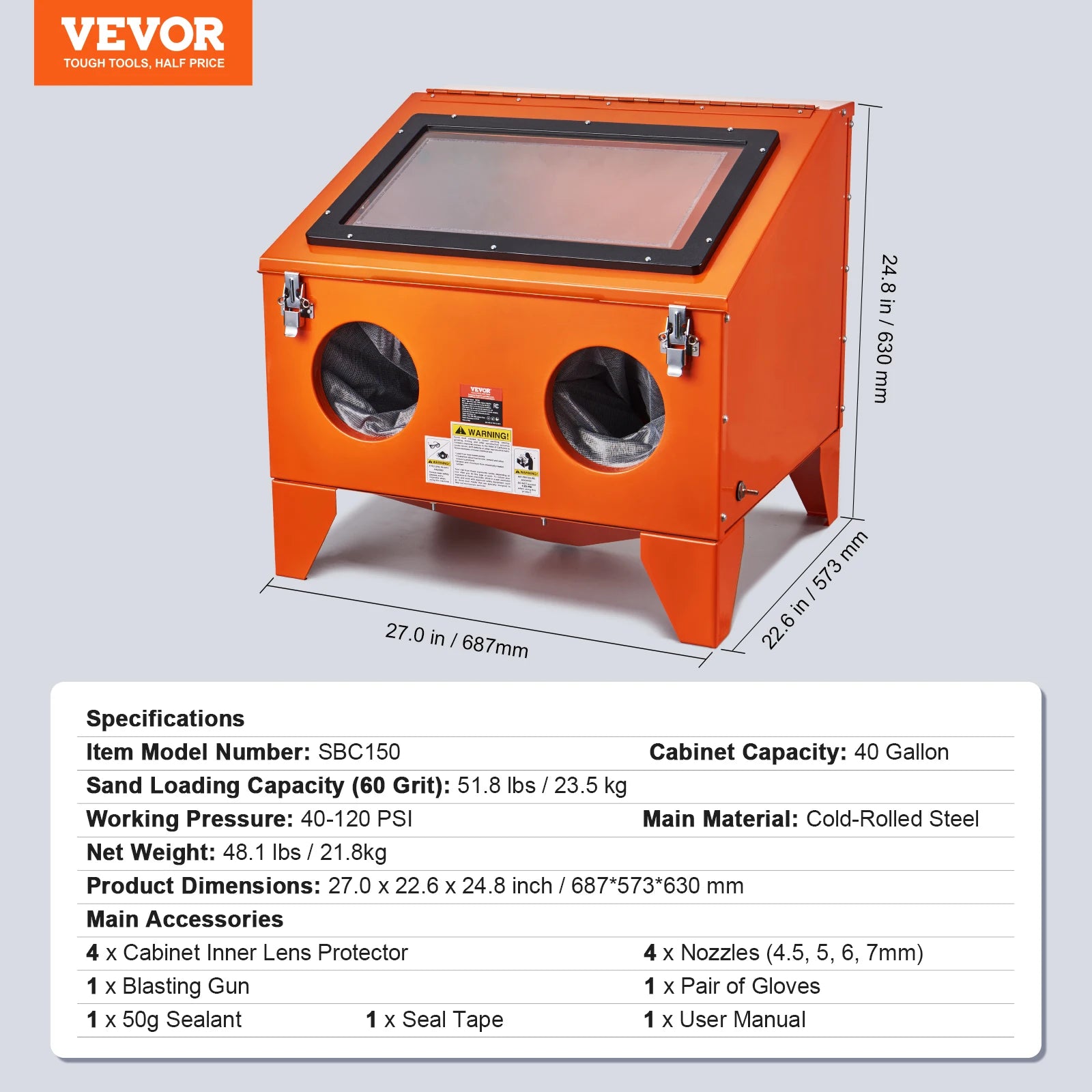SucceBuy 25/40/60 Gallon Sandblasting Cabinet Portable Benchtop Sand Blaster with Blasting Gun Nozzles for Stain Rust Removal