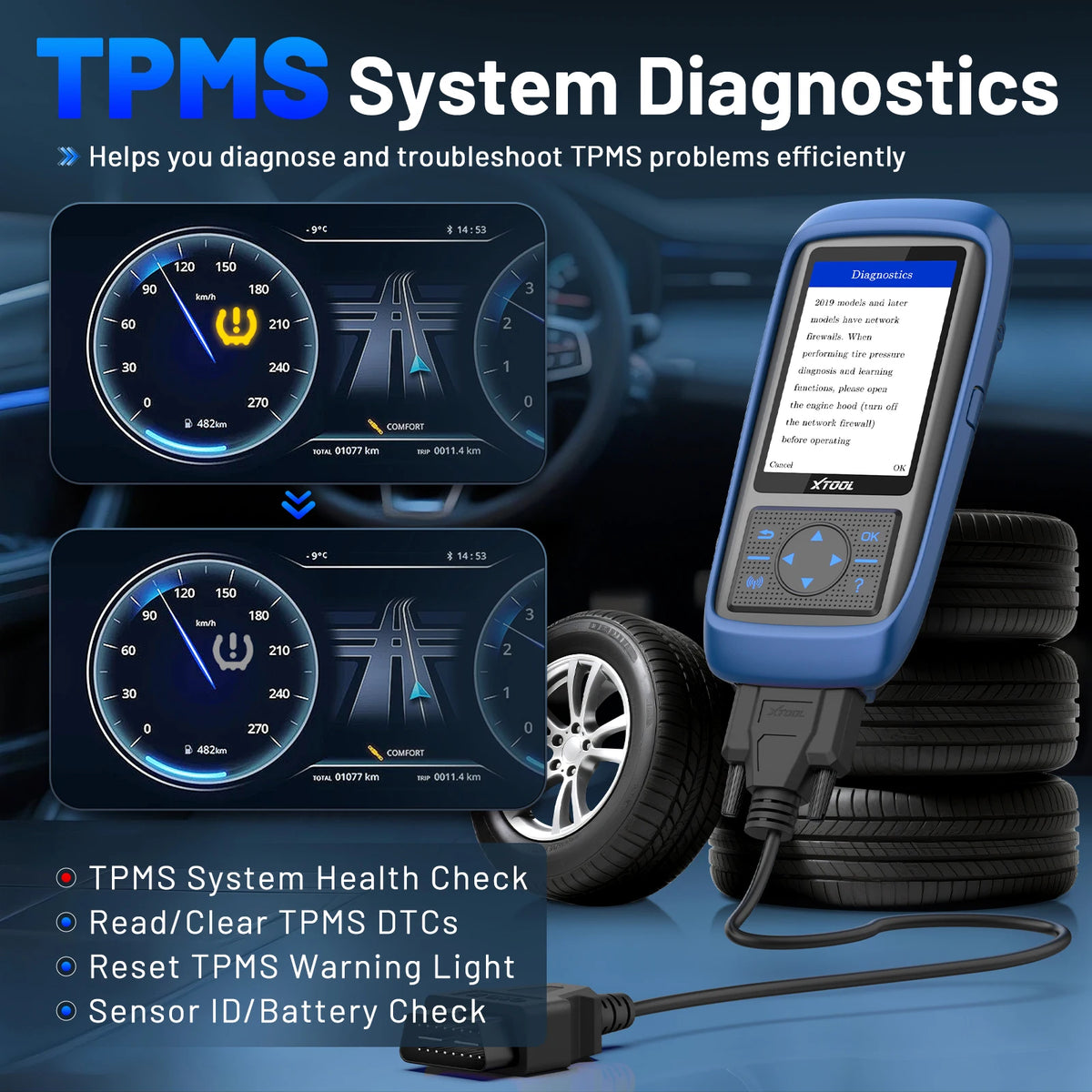 XTOOL TP150 TPMS Programming Tools For 315Mhz & 433Mhz Sensors Tire Pressure Reset Tool Sensor Activation Lifetime Free Update